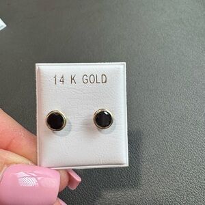 14K Gold Black Stud Earrings